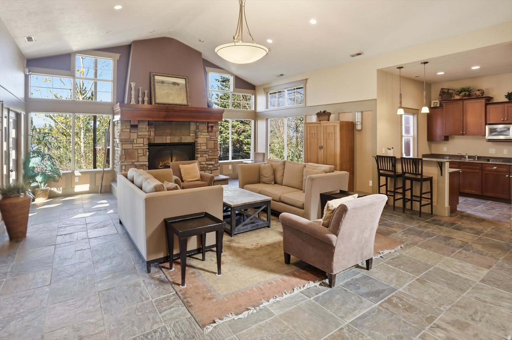 Chandler Pointe clubhouse with stone fireplace